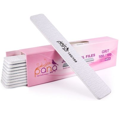 10pcs - PANA Jumbo Double-Sided Emery Nail File for Manicure, Pedicure, Natural, and Acrylic Nails - Zebra (Grit 100/180)