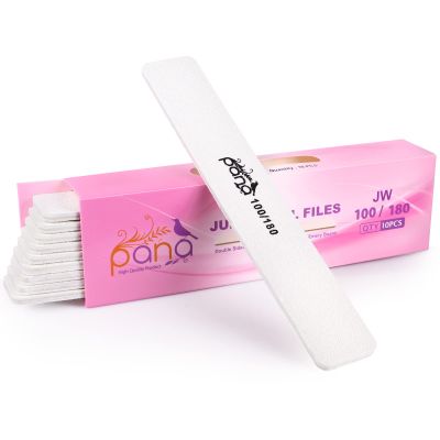10pcs - PANA Jumbo Double-Sided Emery Nail File for Manicure, Pedicure, Natural, and Acrylic Nails - White (Grit 100/180)
