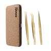 3 Pcs Russian Volume Japanese Stainless Steel Tweezers for Eyelash Extension (Golden Titanium Coated) view 1