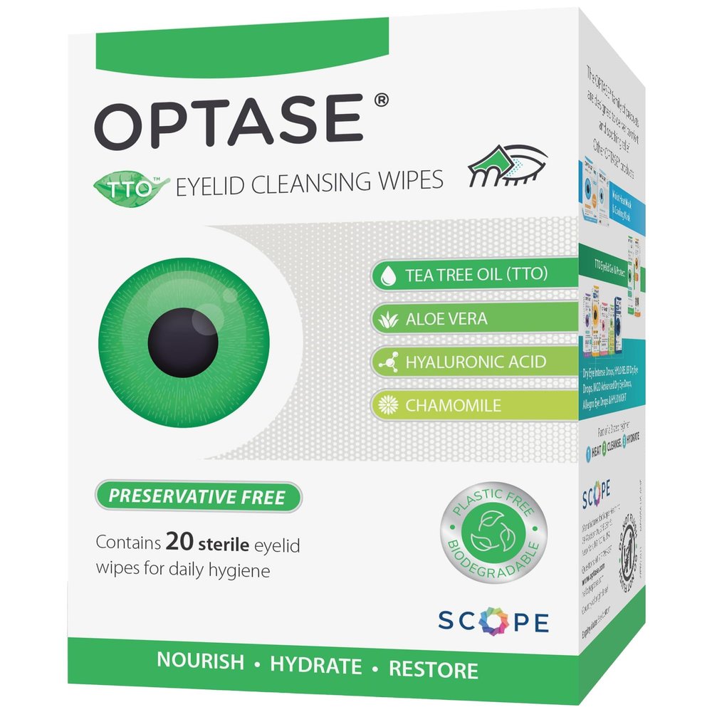 OPTASE TTO Eyelid Cleansing Wipes, 20 Wipes  Individually Wrapped Tea Tree Oil Eyelid Wipes  Preservative-Free Formula for Daily Use  Eye Doctor Recommended Tea Tree Eyelid Cleanser