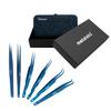 6PCS Eyelash Extension Tweezers Sets Made of Japanese Stainless Steel (Glitter Blue Rexion Pouch) view 2