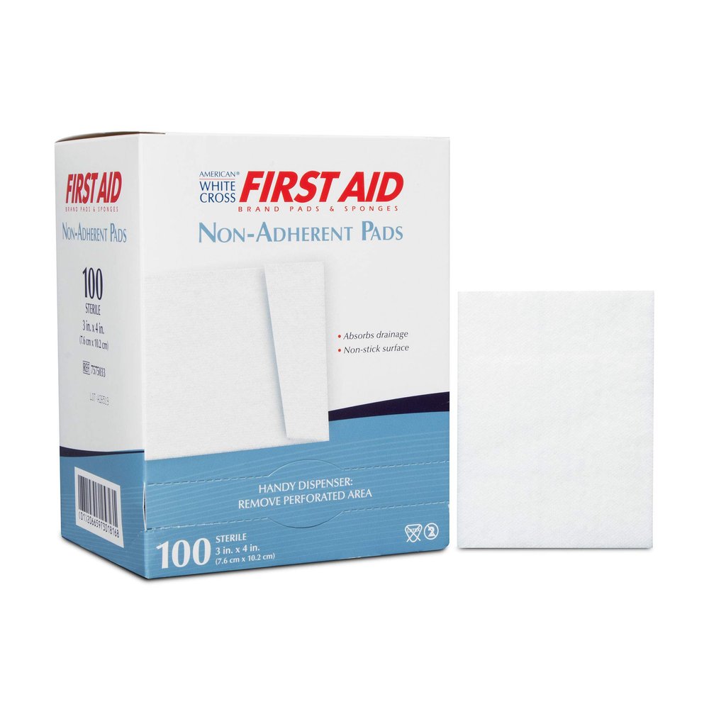 American White Cross Sterile Non Adherent Pad, 3" x 4", 1/Pack, 100 Pack/Box, 12 Box/Case (Pack of 1200)