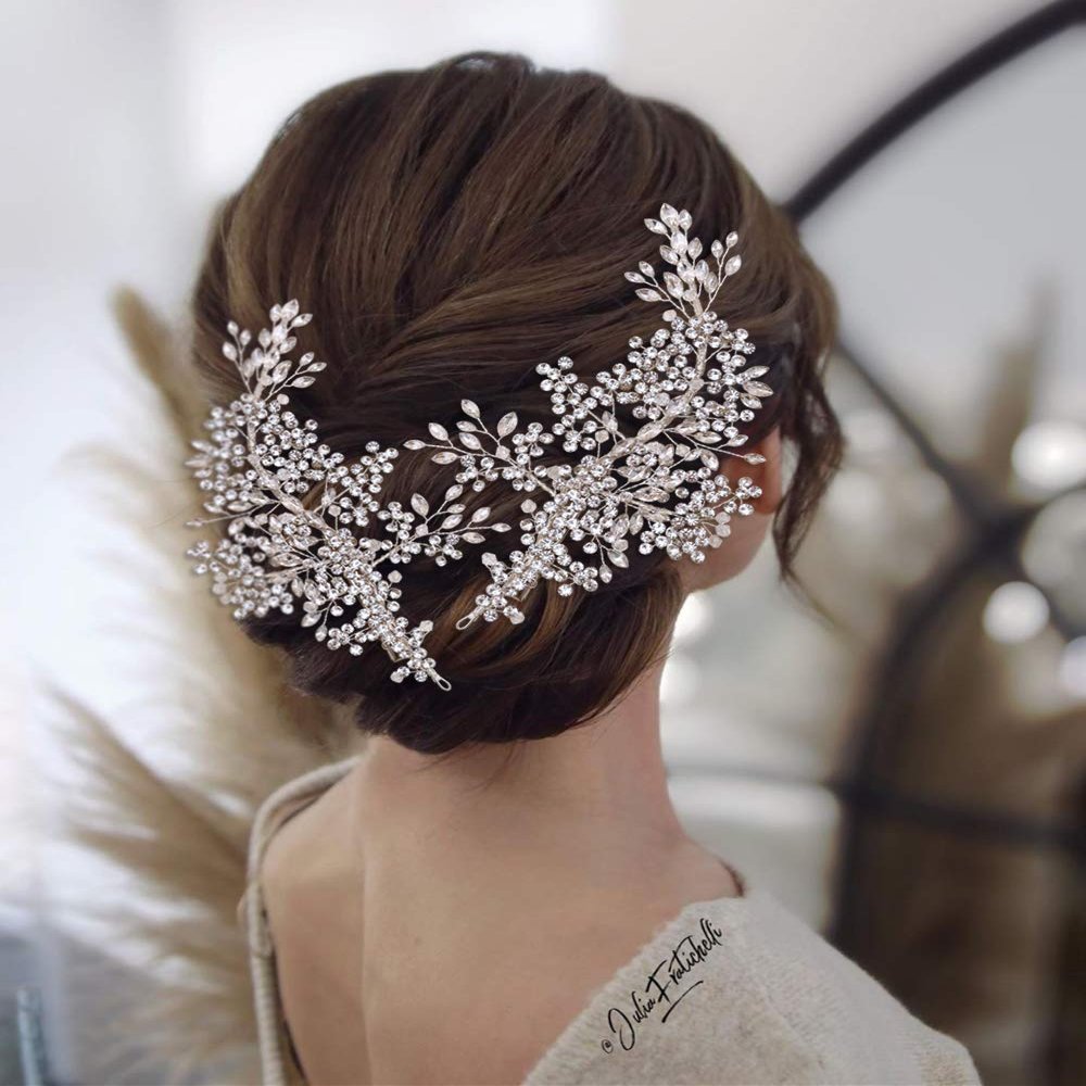 ZHENM 2 PCS Wedding Hair Clip for Brides,Rhinestone Wedding Headband, Bridal Hair Accessories,Wedding Hair Accessories for Brides (Silver)