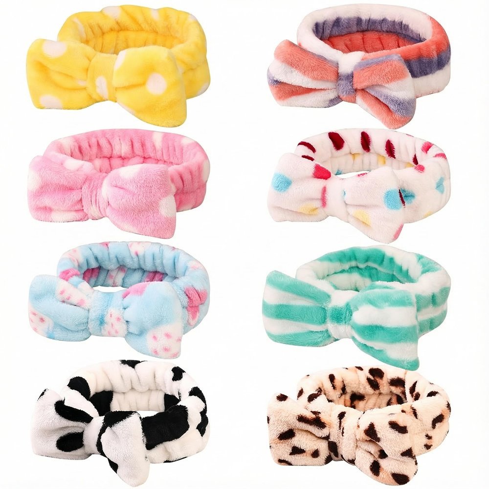 Hishexin Stocking Stuffers for Teen Girls, 8 Pack Bow Spa Skincare Headband for Washing Face, Christmas Gifts Spa Party Favors Bulk Gifts for Teens Girls