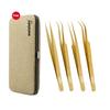 4PCS - 14CM Golden Titanium Coated Eyelash Extension Tweezers With Golden Glitter Elastic Kit - Made of Japanese Stainless Steel view 1