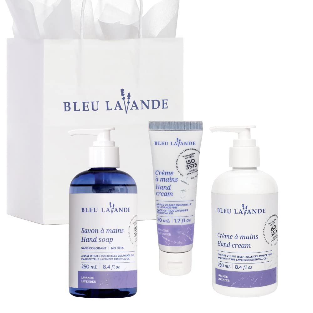 Bleu Lavande - Soothing Hand Care Aromatherapy Set  Lavender Hand Soap & Lavender Hand Creams  Infused with Premium and 100% Pure Lavender Essential Oil - Natural & Vegan Lavender Products