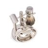 Bey-Berk Custom Personalzied Shaving set with Safety Razor and pure badger brush with soap dish on chrome stand view 1