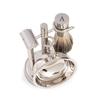 Bey-Berk Custom Personalzied Shaving set with Safety Razor and pure badger brush with soap dish on chrome stand view 2