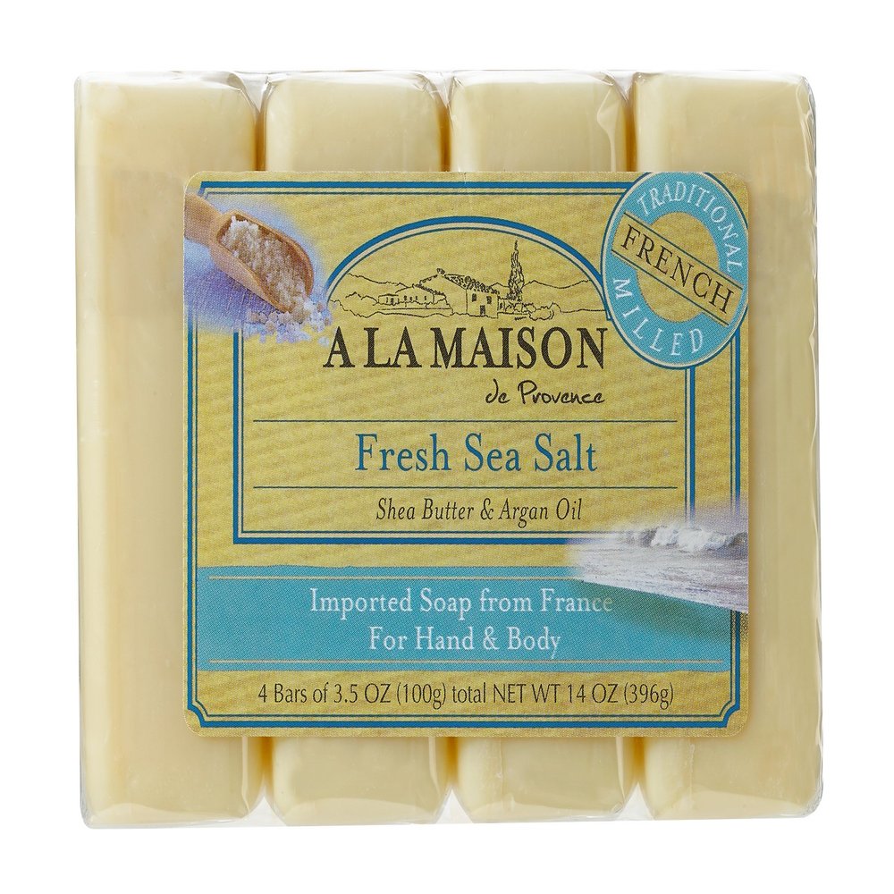 A LA MAISON Fresh Sea Salt Bar Soap - Triple French Milled Natural Moisturizing Hand Soap Bar (4 Bars of Soap, 3.5oz)