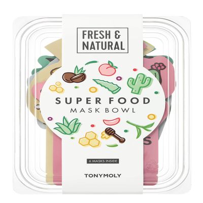 TONYMOLY Super Food Mask Bowl Korean Skincare Sheet Face Mask Set for Hydrating, Replenishing & Revitalizing Tired Skin Nourishing Facial Treatment with Superfood Ingredients, 0.74 oz