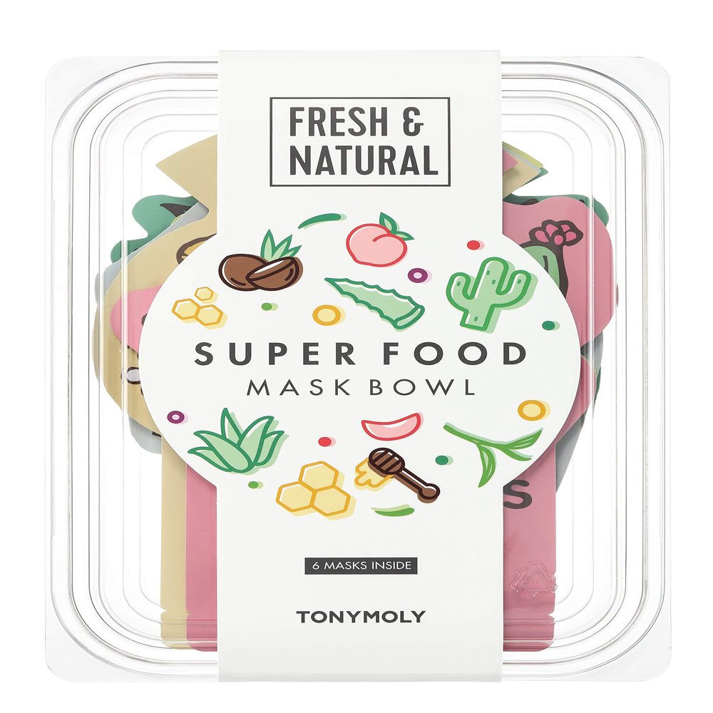 TONYMOLY Super Food Mask Bowl  Korean Skincare Sheet Face Mask Set for Hydrating, Replenishing & Revitalizing Tired Skin  Nourishing Facial Treatment with Superfood Ingredients, 0.74 oz