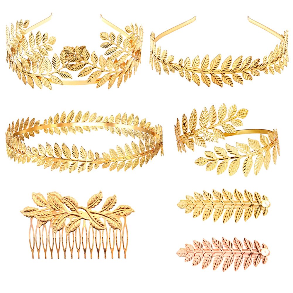 7pcs Goddess Leaf Headband, Greek Goddess Bridal Hairband, Laurel Leaves Crown Gold Leaf Branch Crown Greek Goddess Headpiece Accessories, Romantic Grecian Goddess Costume Accessories  Gorgeous