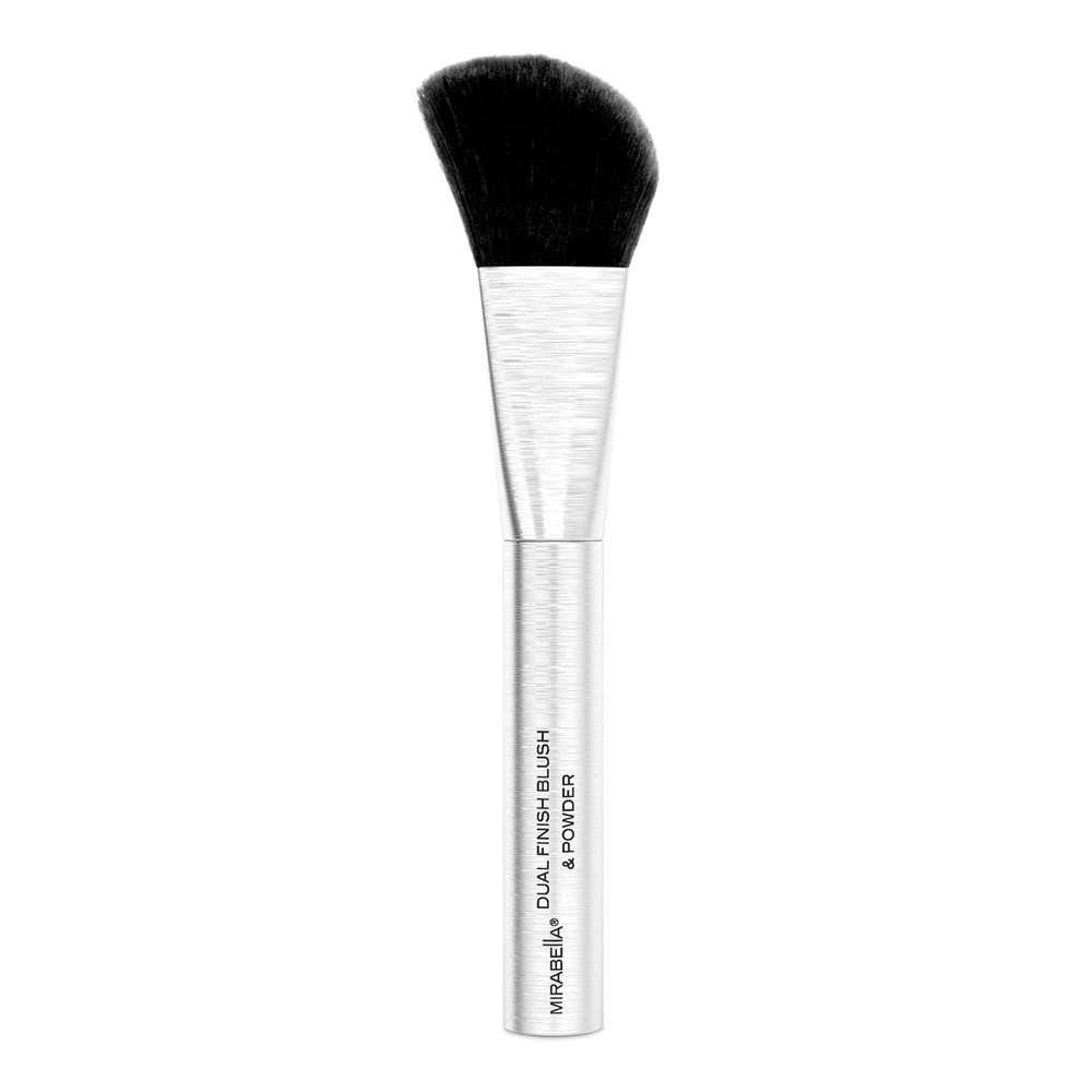 Mirabella Dual Finish Blush & Powder Brush  Angled Vegan Makeup Brush for Cheeks, Super-Soft Synthetic Bristles, Weighted Aluminum Handle, Cruelty-Free, Professional Quality