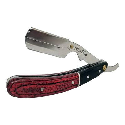 Cherry Red Wooden Barber Straight Razor with Stainless Steel Holder
