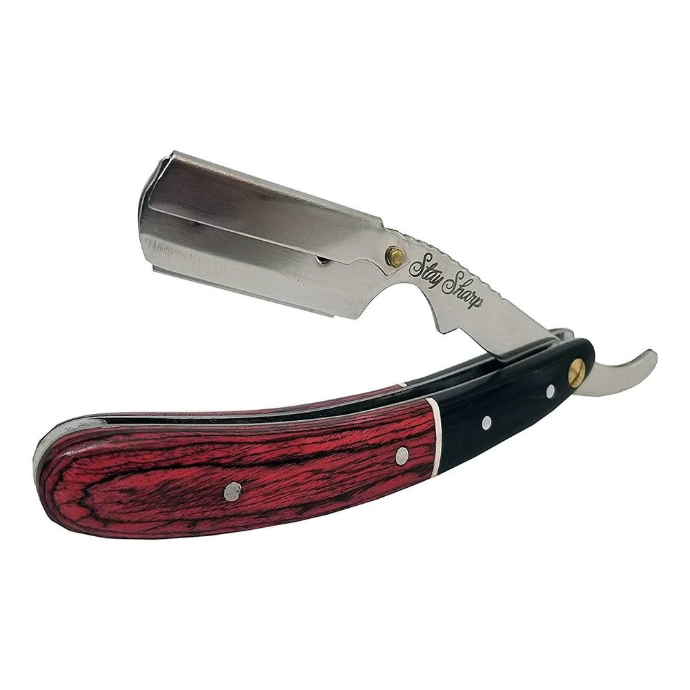 Cherry Red Wooden Barber Straight Razor with Stainless Steel Holder