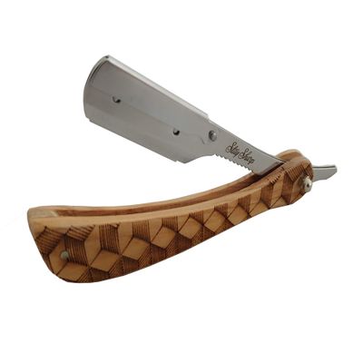 Burn In Wooden Barber Straight Razor with Stainless Steel Holder