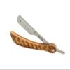 Burn In Wooden Barber Straight Razor with Stainless Steel Holder view 2