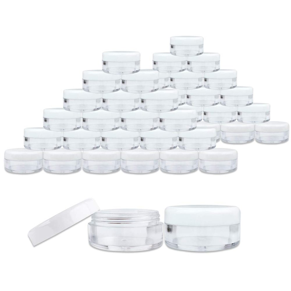 (1000 Pcs) Beauticom 5G/5ML Round Clear Jars with White Lids for Scrubs, Oils, Salves, Creams, Lotions - BPA Free