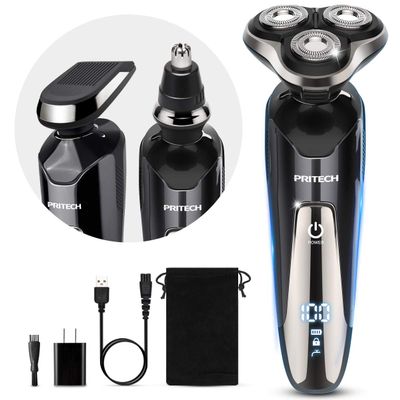 Electric Razor for Men - Rechargeable Electric Shaver for Men, Waterproof Wet Dry Cordless Razor with Nose Hair Trimmer and Sideburns Trimmer