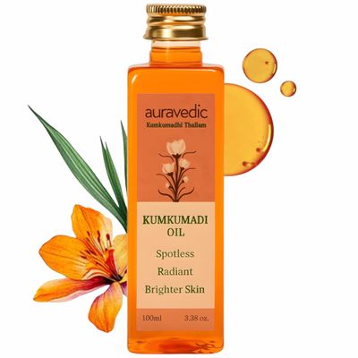 Auravedic Kumkumadi Oil Pure Saffron for Ultra Radiant Skin | Ayurvedic Oil for Dull, Dehydrated & Tired Skin | Lightweight Hydrating Formula for Smooth Texture | 3.38 Fl Oz (100ml)