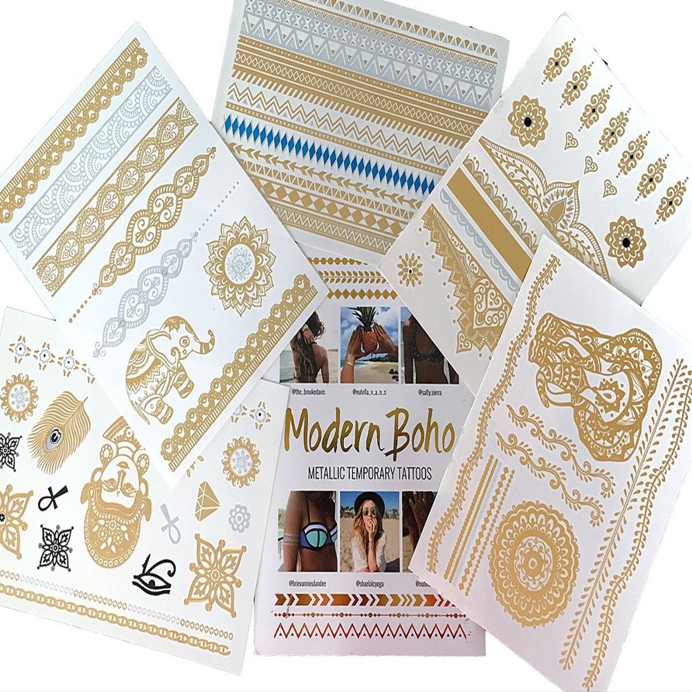 5 Sheets Metallic Tattoos Gold and Silver Flash By Modern Boho HUGE Collection (Namaste Collection)