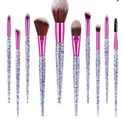 10 Piece Glitter Glam Makeup Brush Set