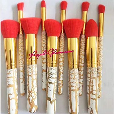 10 Piece Red and Gold Marble Makeup Brush set