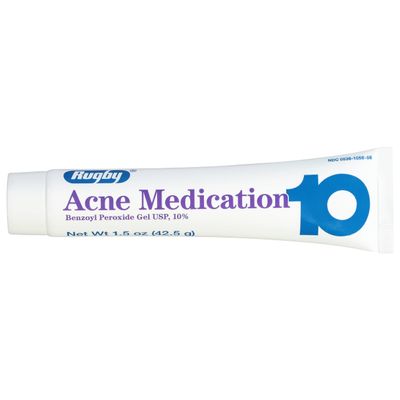 Rugby Acne Medication Benzoyl Peroxide Gel USP, 10% - Clear Up Acne Pimples - Greaseless, Vanishing Formula - 1.5 Oz (42.5g) - 1 Pack