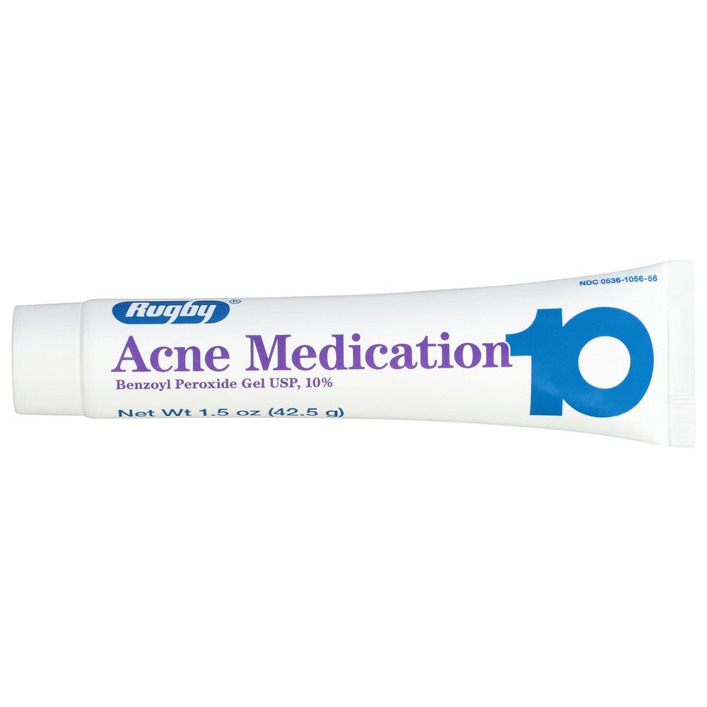 Rugby Acne Medication Benzoyl Peroxide Gel USP, 10% - Clear Up Acne Pimples - Greaseless, Vanishing Formula - 1.5 Oz (42.5g) - 1 Pack