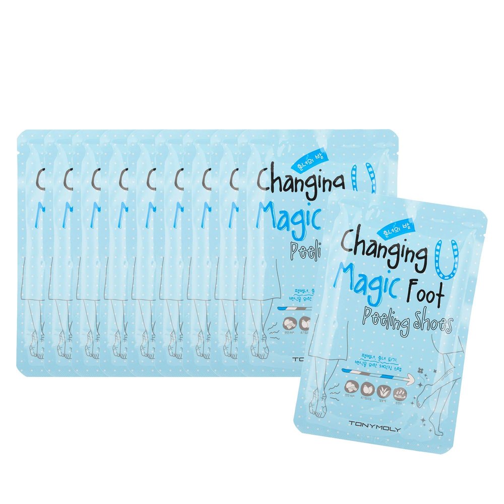 TONYMOLY Changing U Magic Foot Peeling Shoes 10-Pack Gentle Exfoliating Korean Foot Mask with Fruit AHAs & Plant Extracts for Soft, Smooth Skin
