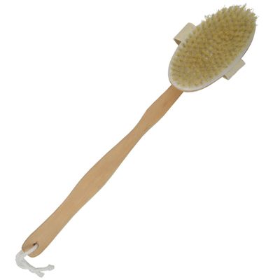17 Inches Natural Wood Bristle Bath Shower Body Back Brush with Detachable Long Handle (1)