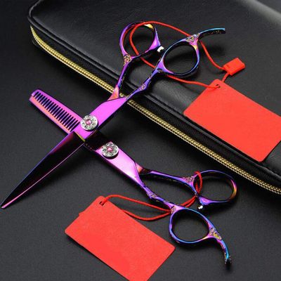 Left Handed hairdressing scissors color professional hairdressing scissors, hair scissors, flat scissors + tooth scissors 6 inches