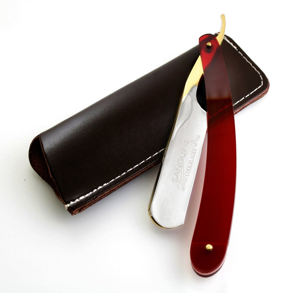 Cut Throat Shaving Razor, Fixed Blade Straight Shaving Razor - Most Classier Razor on Amazon + Leather Pouch (Golden)