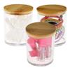 ARAD 3 Pcs Cotton Ball, Swab, Q-tip Storage, Clear Acrylic Jar Container with Bamboo Lid, Easy Organization on Bathroom Counters, Under Sink Placement or Vanity Tables-3.25" D x 4.5" H view 1