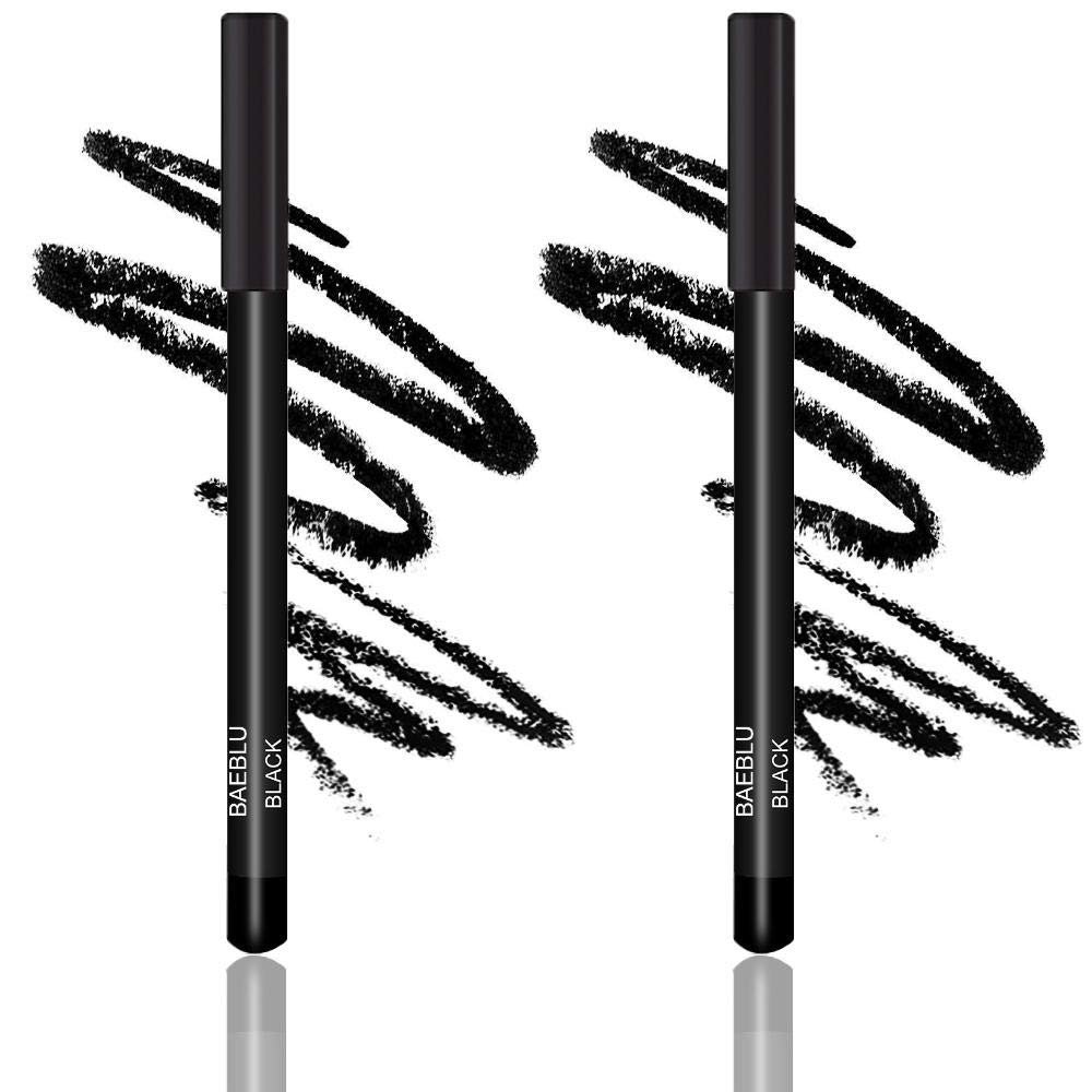 BaeBlu Natural Eyeliner Pencil, Black (Pack of 2) - Hypoallergenic, Water & Smudge Proof Eyeliner for Sharp Lines and Defined Eyes - Long-Lasting & Organic with Jojoba & Castor Oil for Sensitive Eyes