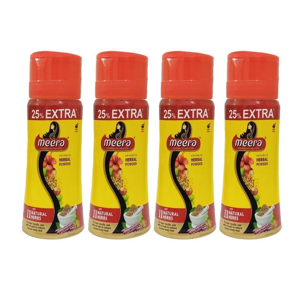 Meera Herbals Powder Hair Wash, Shikakai & Tulsi, 120g x 4, 480g Total, Natural Cleaning & Hair Growth, Basil Scent
