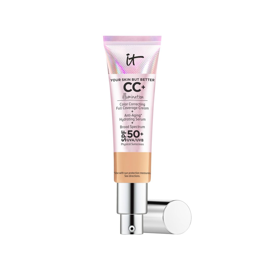 IT Cosmetics CC+ Cream Illumination (Medium Tan) - Radiant Full Coverage Foundation With SPF 50+, Color Corrector & Hydrating Anti-Aging Serum, Hydrolyzed Collagen + Peptides - 1.08 fl oz