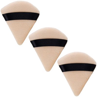 3-Pack Powder Puffs For Face Makeup, Made of Cotton Velour in Triangle Wedge Shape Designed for Contouring, Under Eyes and Corners