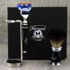 3 PCS Classic Men's Shaving Set >Pure Black Badger Brush, 5 Edge Cartridge Compatible Razor & Chrome Dual Stand| Grooming Kit Gift for Him view 2