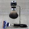 3 PCS Classic Men's Shaving Set >Pure Black Badger Brush, 5 Edge Cartridge Compatible Razor & Chrome Dual Stand| Grooming Kit Gift for Him view 3