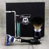 3 PCS Classic Men's Shaving Set >Pure Black Badger Brush, 5 Edge Cartridge Compatible Razor & Chrome Dual Stand| Grooming Kit Gift for Him view 4